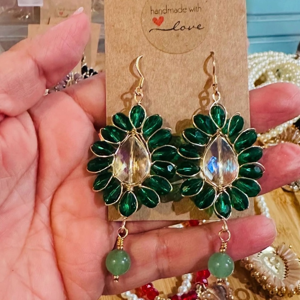 Elegant Green Aventurine and Teardrop Earrings